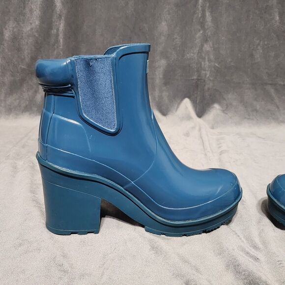 HUNTER TEAL CHUNKY BLOCK HEEL CHELSEA RAIN BOOTS Women's Size 8 - Picture 7 of 12